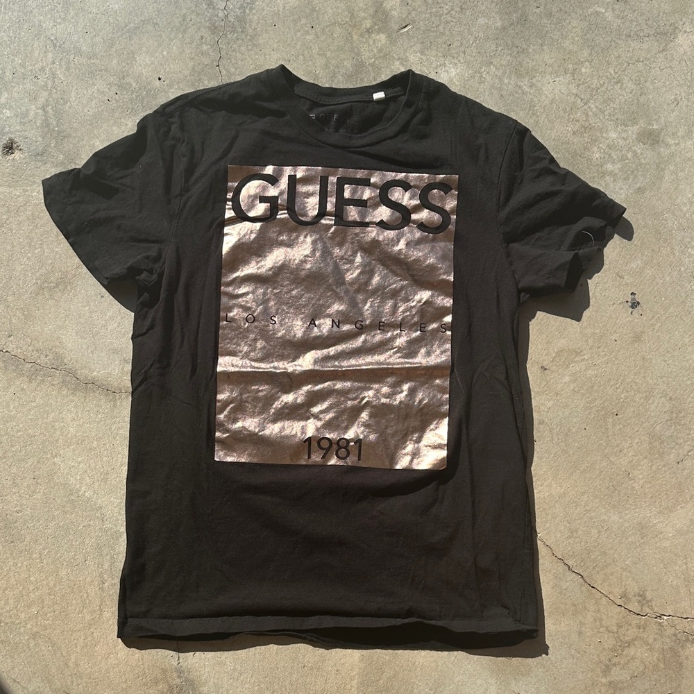 GUESS Black Tee with Metallic Gold Design